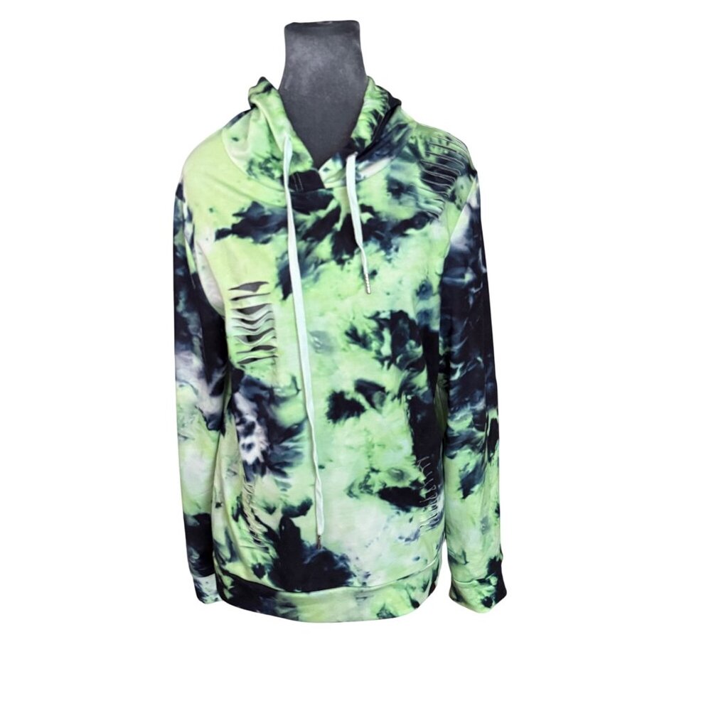 Tie-Dye Hooded Sweatshirt With Distressed Detail - Picture 1 of 4